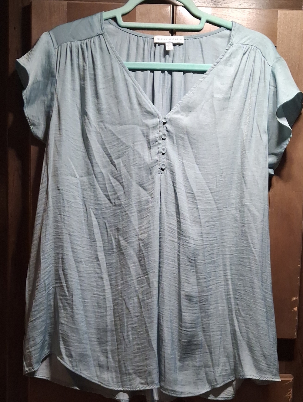 Barely Blue V-Neck Button-Front Women's Blouse by Market & Spruce